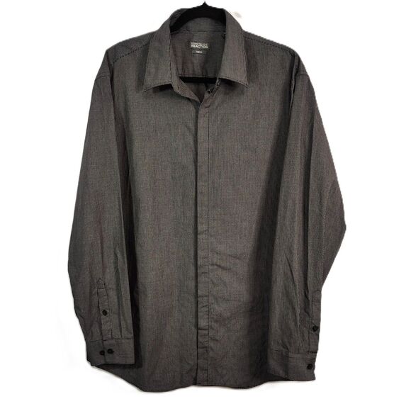 KENNETH COLE Hidden Button-Down Grey Slim Fit 17.5 34-35 Men's Long Sleeve Shirt - Picture 2 of 7